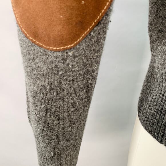 MAISON MARGIELA Size M Grey Brown Wool Suede Elbow Patches Sweater - Picture 7 of 12